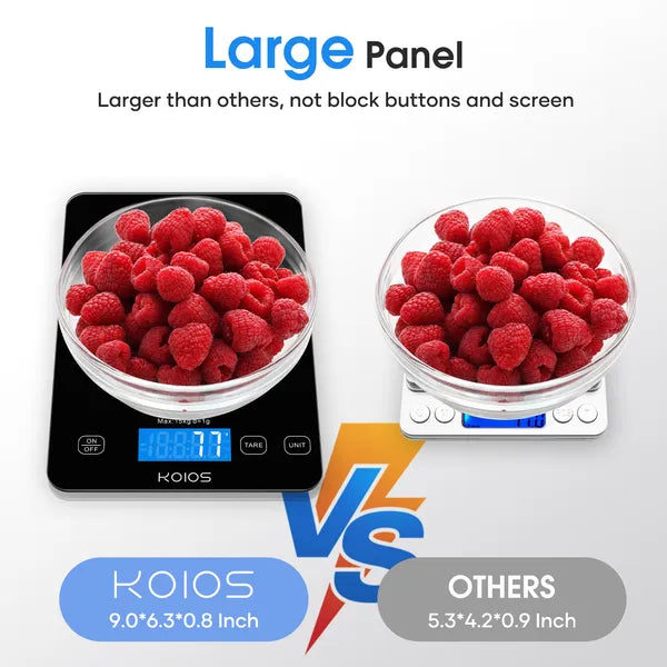 KOIOS Küchenwaage, 15 kg/33 lbs Digitale Küchenwaage für Kochen und Backen, 1g/0,1oz Präzise Teilung, Typ-C-Ladefunktion, Tara-Funktion, AAA-Batterie enthalten (Schwarz)